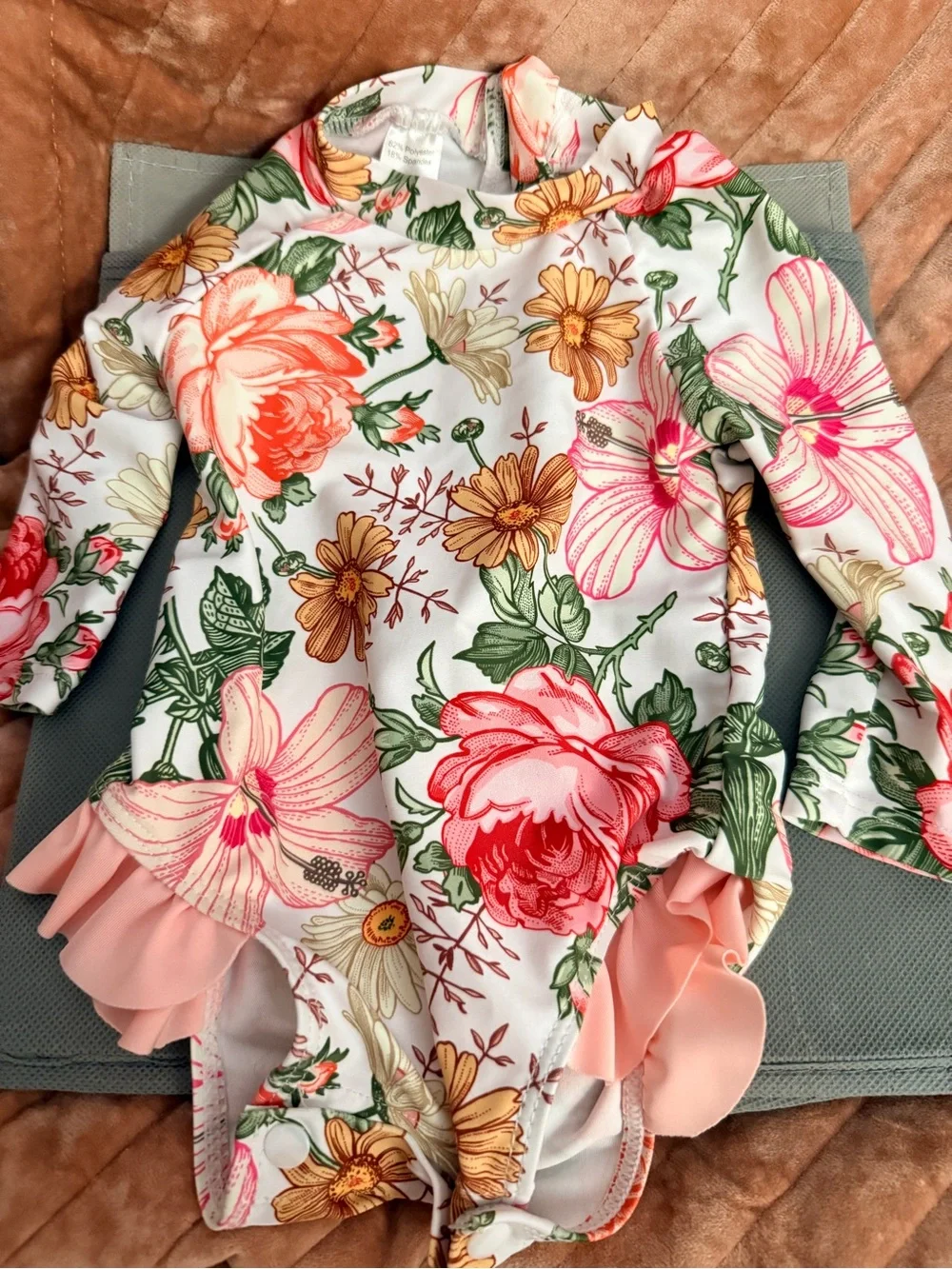 Baby' Floral Long-Sleeve Rash Guard One-Piece Swimsuit - Pink & Green Floral